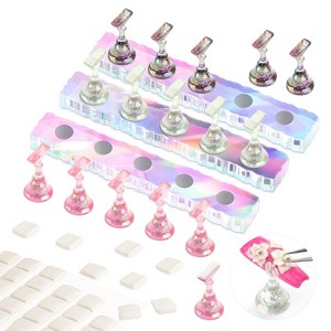 Saviland Magnetic Nail Training Kit: 15 Aurora Stands + 40 Reusable Adhesive Balls - Practice Display Tools for Press-Ons. (Pink) - 1 of 4