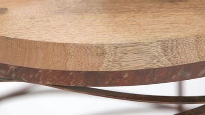 Natural Wood and Black Metal Round Accent Table