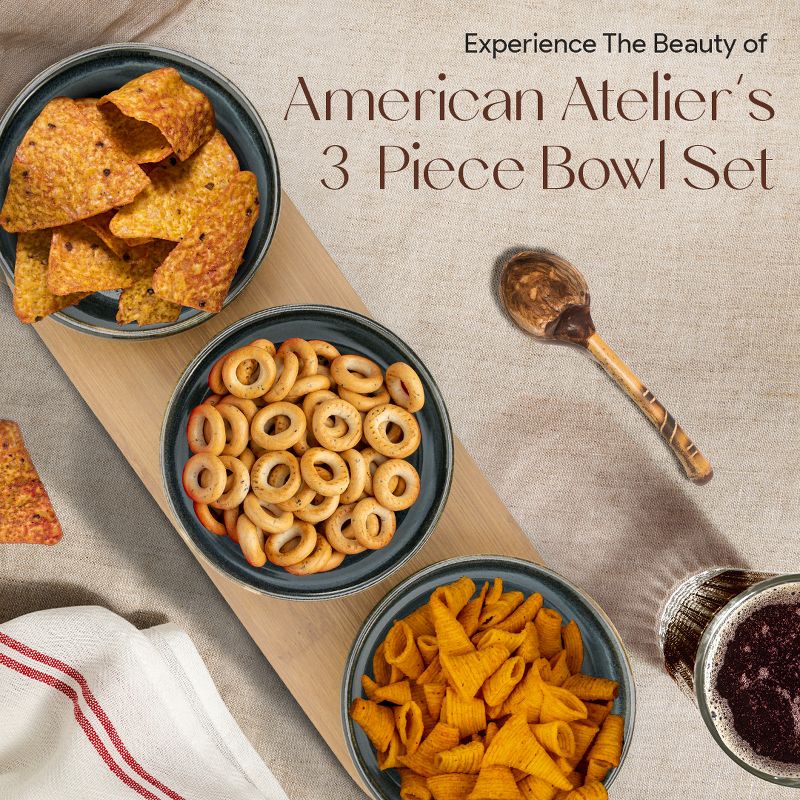 American Atelier 3 Stoneware Snack Bowls with Bamboo Serving Tray 4-Piece Snack Serving Set for Candy, Nuts, Chips and Dips Snack, Tray for Party, 2 of 8