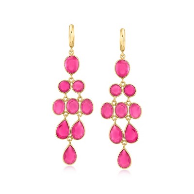 Ross-Simons 23.90 ct. t.w. Pink Quartz Drop Earrings in 18kt Gold Over Sterling