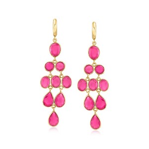 Ross-Simons 23.90 ct. t.w. Pink Quartz Drop Earrings in 18kt Gold Over Sterling - 1 of 4
