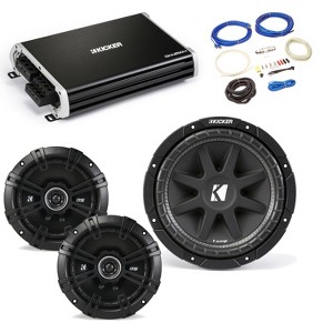 Kicker 43C104 10” Comp Subwoofer, 43DSC6504 6.5” DS-Series Speakers with 43DXA2504 DX-Series Amplifier and wire kit - 1 of 4