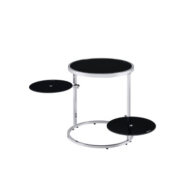 Lynch Side Table Black/Chrome - Acme Furniture: Tempered Glass, Adjustable Height, Metal Frame, 20" Height