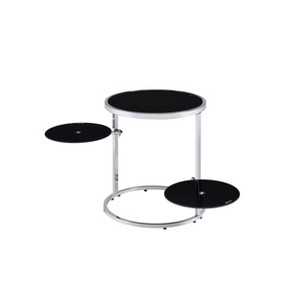 Lynch Side Table Black/Chrome - Acme Furniture: Tempered Glass, Adjustable Height, Metal Frame, 20" Height - 1 of 4