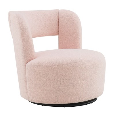 NicBex Teddy Round Swivel Accent Chair,Upholstered Swivel Living Room Chair with Curved Back,Cozy Armless Chair,Accent Chairs for Living Room,Pink