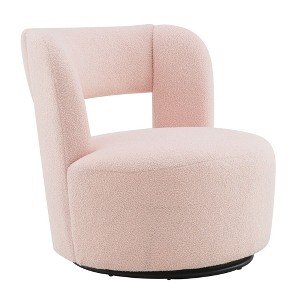 NicBex Teddy Round Swivel Accent Chair,Upholstered Swivel Living Room Chair with Curved Back,Cozy Armless Chair,Accent Chairs for Living Room,Pink - 1 of 4