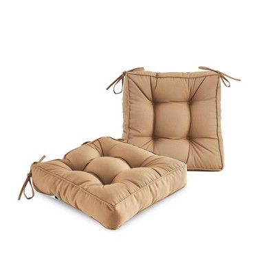 ARTPLAN Outdoor Seat Cushion, Square Thick Tufted Pure Chair Cushion for Patio Wicker Chair with Tie, Set of 2,19"x19"x5"