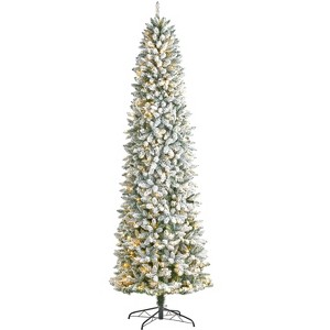 Nearly Natural 9-ft Slim Flocked Montreal Fir Artificial Christmas Tree with 600 Warm White LED Lights and 1860 Bendable Branches - 1 of 4