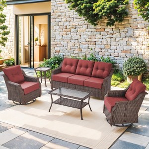 Buenhomino Wicker Patio Furniture Set-All Weather Rattan Patio Sofa Set with Swivel Rocker Chairs Outdoor Conversation Set for Deck Lawn Porch - 1 of 4