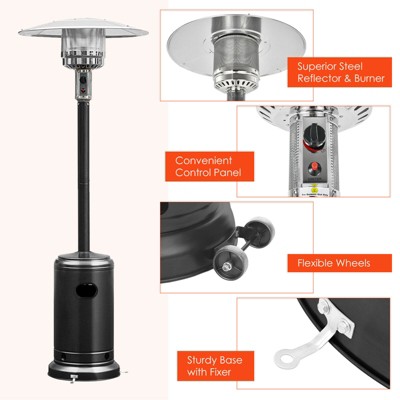 Black Stainless Steel Propane Patio Heater with Wheels