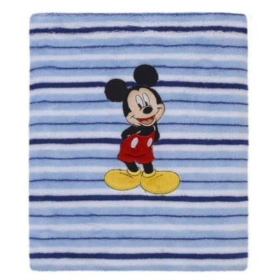 Disney Mickey Mouse Super Soft Stripe Fleece Blanket – Light Blue/Navy