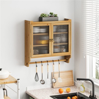 LunaLulinlk 24.8''Glass Door Vintage Double Door Wall Cabinet With Three Tiers of Storage With Towel Rack