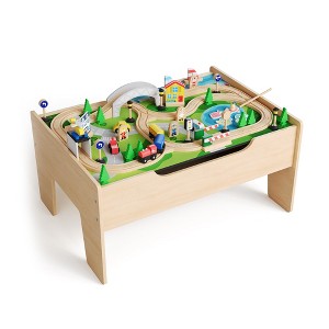 Wooden Train Table Set - Kids Activity Table with Train Tracks, 3 Storage Bins & City Scenery, Educational Toy for Toddlers Boys Girls Ages 3+ - 1 of 4
