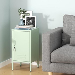 Single Door Lockable Metal End Table,Modern Minimalist Room Side Table With 2 Adjustable Shelf ,Multi Storage Cabinet for Living Room Bedroom - 1 of 4