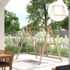 Resenkos 3-Seat Wooden Swing Stand, Patio Swing With Tables, Outdoor Swing for Garden, Pool, Yard, - 4 of 4