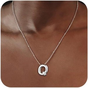 Sterling Silver Balloon Letter Necklace Satellite Bead Chain Personalized Gift - 1 of 4