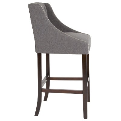 Elegant Saddle-Style 32" Dark Gray and Walnut Leather Barstool