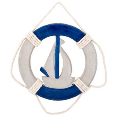 Beachcombers Wood Life Ring With Sail Boat