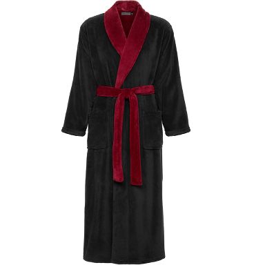 ADR Long Mens Robe Full Length Big and Tall Bathrobe for Men, Mens Bath Robes Black with Burgundy XL Tall