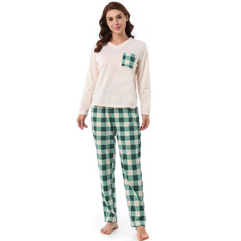 Cheibear Womens Sleepwear Plaid Long Sleeve Shirt And Pants Soft ...