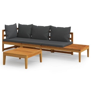 vidaXL Patio Lounge Set Chaise Lounge Outdoor Furniture Chair Acacia Wood - Dark Gray Corner + Bench + Table - 1 of 4