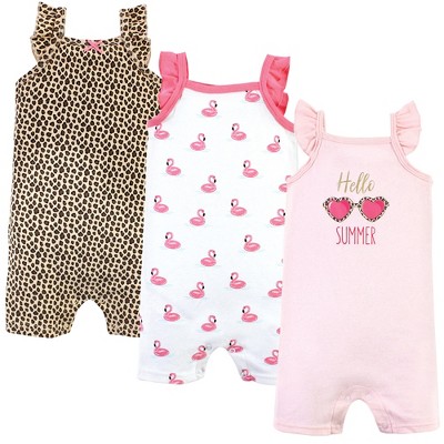 Image of Hudson Baby Infant Girl Cotton Rompers, Hello Summer, 0-3 Months