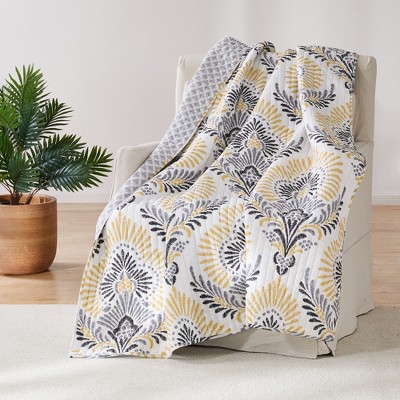 Kiana Floral Quilted Throw Yellow - Levtex Home
