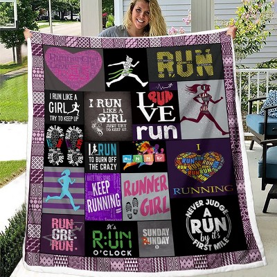 Boersma Runner Girl Throw Blanket Try to Keep Up Love Running Blanket Custom Cross Country Running Sports Throw Blanket for Adults Teens 60x50 inches
