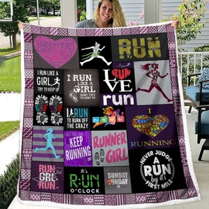 Boersma Runner Girl Throw Blanket Try to Keep Up Love Running Blanket Custom Cross Country Running Sports Throw Blanket for Adults Teens 60x50 inches - 1 of 4