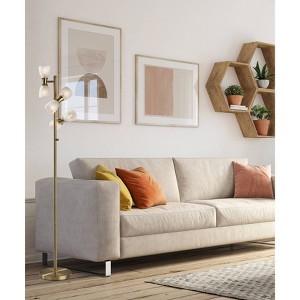 Nina Floor Lamp Antique Brass: Dimmable LED Standing Lamp with Articulating Milk Glass Shades - Adesso - 1 of 4