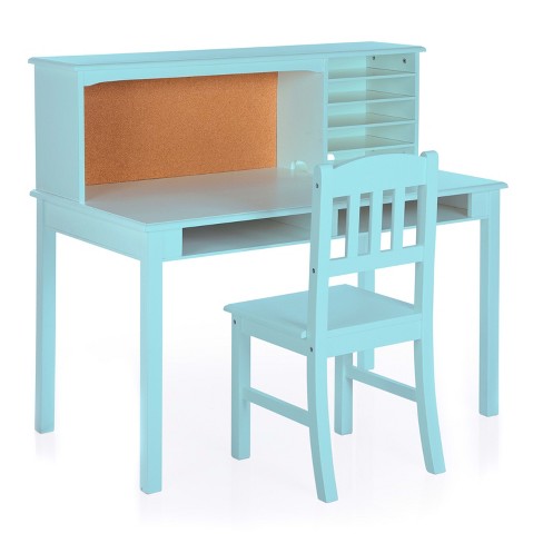 Guidecraft Kids' Media Desk & Chair Set - Gray: Functional Study Table With Corkboard Hutch And Adjustable Shelf Storage