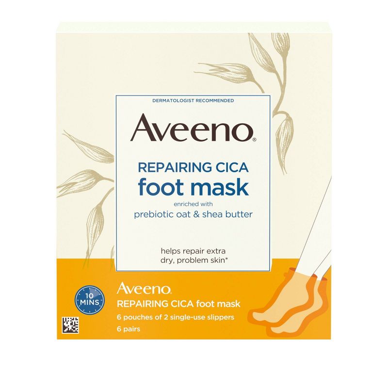 Aveeno Repairing CICA Foot Mask with Prebiotic Oat & Shea Butter for Extra Dry Skin, Fragrance Free, 3 of 11