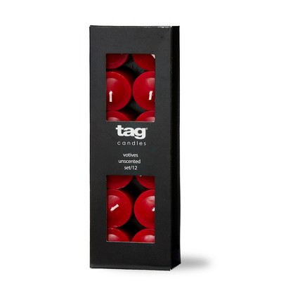 TAG Color Studio Votive Candles Set Of 12 cranberry Smokeless Paraffin Wax, Burn Time 5 Hrs