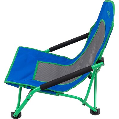 Blue and Green Mesh Low Camping Chair with Arms