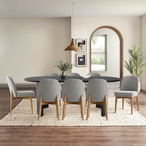 9-Piece Oval Dining Table Set, Modern Wood Table in Black or Oak with 8 Upholstered Dining Chairs, Perfect for Kitchen & Dining Room- Maison Boucle - 1 of 4