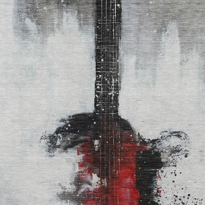 Gray Charcoal And Red Abstract Washable Indoor Outdoor Area Rug