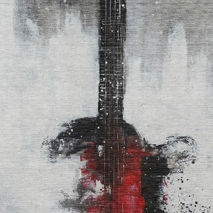 Gray Charcoal And Red Abstract Washable Indoor Outdoor Area Rug - 1 of 4