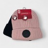 Canada Weather Gear Girl's 2-Pack Ribbed Beanie with Thermal Plush Lining- Warm Winter Hats for Kids, Soft Knit Hat - Pink & Black - 2 of 4
