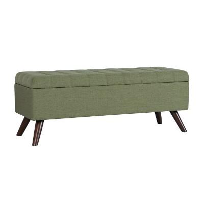 Olive Green Tufted Storage Bench with Wood Legs