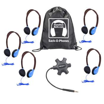HamiltonBuhl® Galaxy™ Econo-Line of Sack-O-Phones with 5 Blue Personal-Sized Headphones, Starfish Jackbox and Carry Bag