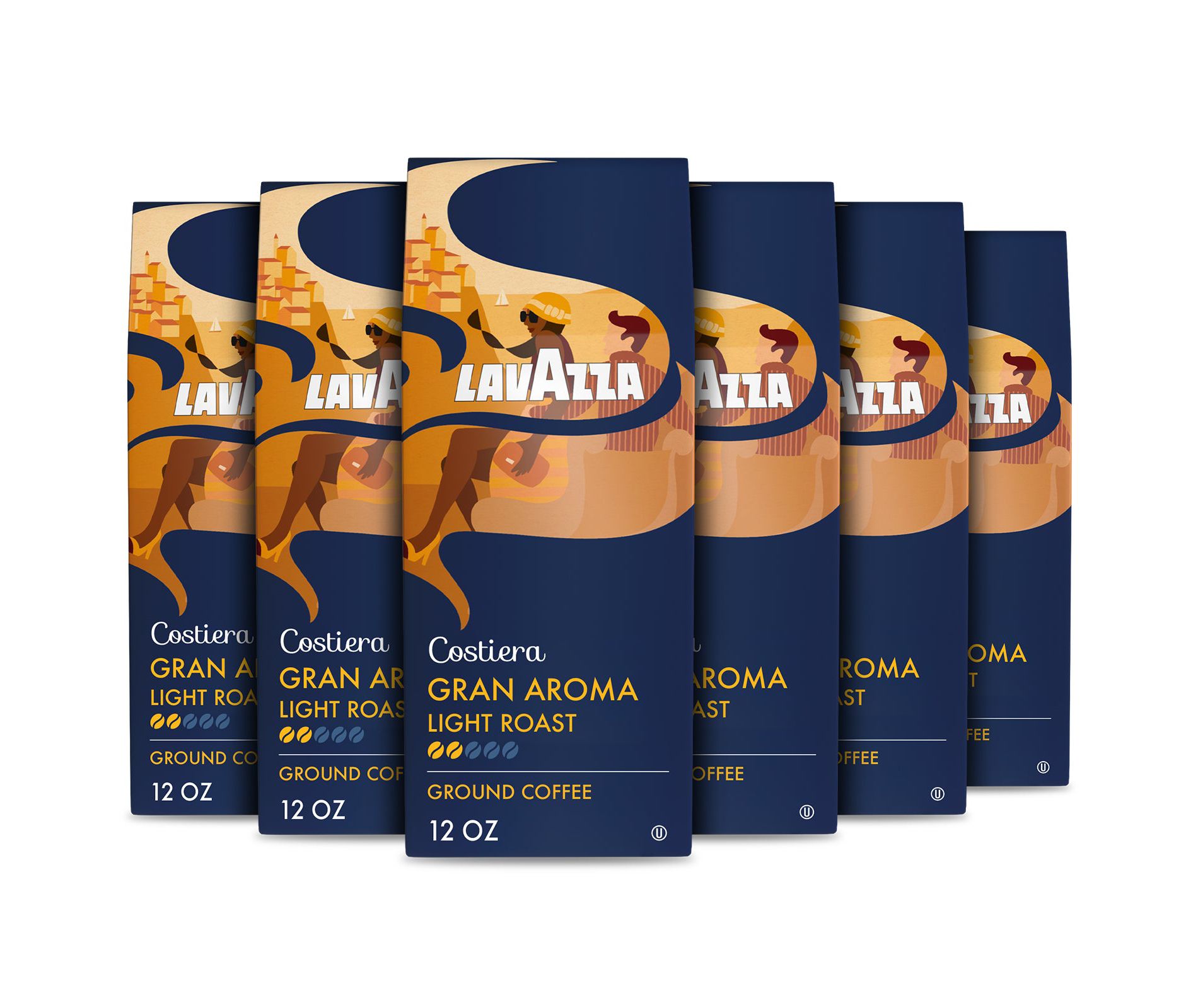 Lavazza Costiera Gran Aroma Ground Coffee, Light Roast, 100% Arabica, 12 oz Bag (Pack of 6)