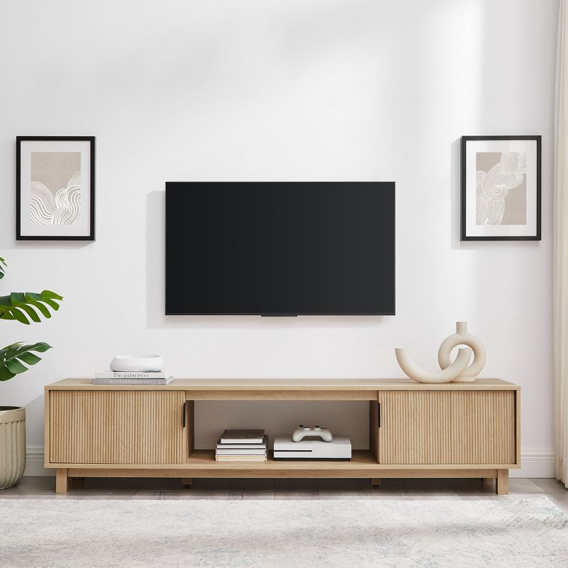 Modern Reeded Wood 2 Door TV Stand for TVs up to 80" - Saracina Home, 4 of 13