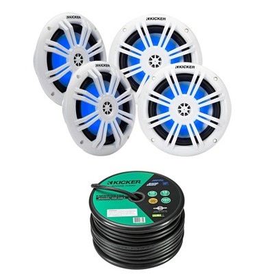 Kicker 49KM604WL KM 6.5" Blue LED Marine Speaker (2 pair)  with Speaker LED wire
