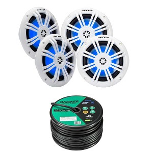 Kicker 49KM604WL KM 6.5" Blue LED Marine Speaker (2 pair)  with Speaker LED wire - 1 of 4