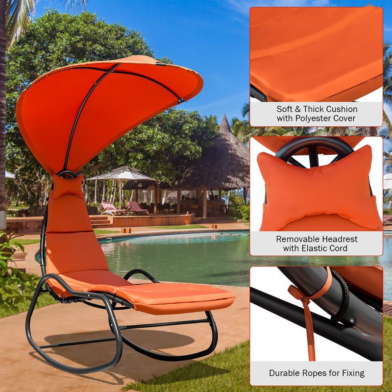 Costway  Hanging Chaise Lounge Chair Swing Canopy Thick Cushion Beige\Turquoise\Orange, 5 of 11