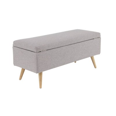 Modern Gray Polyester 42'' Storage Bench with Wooden Legs