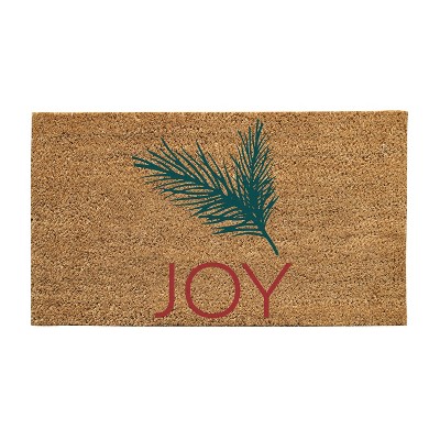 Evergreen Flag Joy Christmas Coir Doormat, Front Door Mat for Outdoor Indoor Entrance, 30x18 Inches Non-Slip Doorway Rug | Winter Christmas Decoration