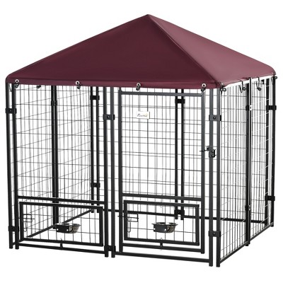 PawHut Red Metal Outdoor Dog Kennel with Roof