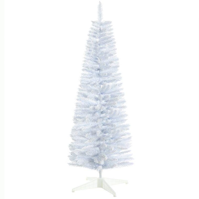 HOMCOM 5 FT Snow Flocked Artificial Pencil Christmas Tree, Slim Xmas Tree with Realistic Branches and Plastic Base Stand for Indoor Decoration White, 4 of 7