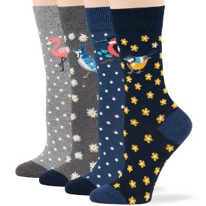 Women Cotton Calf Patterned Socks - 4 Pack - Coffee, Puppy, Flowers, Birds, Cat - Shoe Size 5-9 M, 8-12 L - Multicolors | 7BIGSTARS KINGDOM - 1 of 4